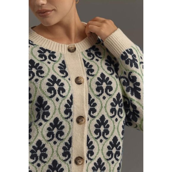 Chic Black Floral Knit Cardigan for Women - Long Sleeve Open Front Design - Picture 4 of 5